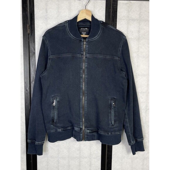 True Religion  Bomber Jacket Mens Blue Full Zip Long Sleeve Pockets. Size: L/G - Picture 1 of 6
